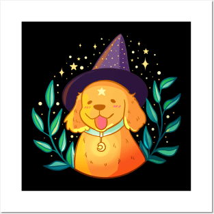 Cute wizard golden retriever Posters and Art